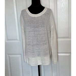 J Crew Women’s Linen Oversized Open Knit Crewneck Sweater Coastal White Medium